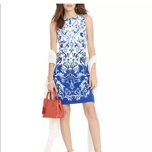 Lauren Ralph Lauren blue white sleeveless bodycon dress Size 6 floral ombré